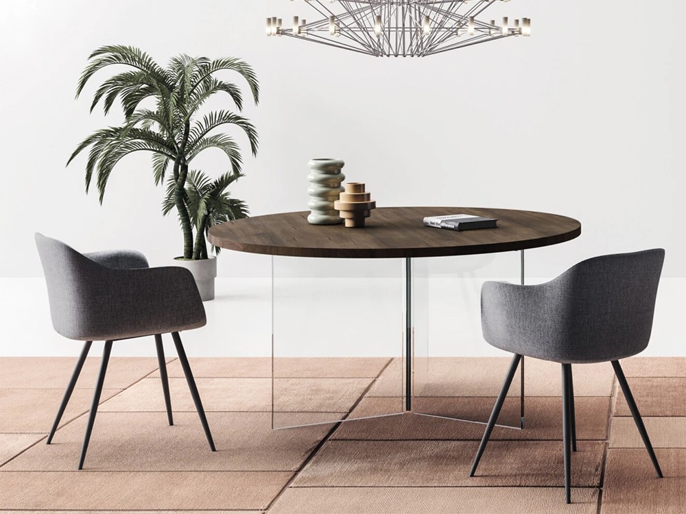 Mesa redonda Smart Ring Wall-Y de madera maciza de roble y cristal templado Devina Nais - 1