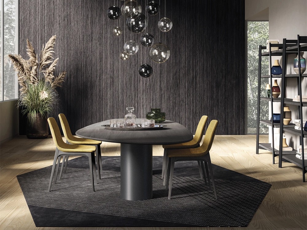 Mesa de comedor con sobre de madera maciza de silueta orgánica Stone Pillar de Devina Nais - 1