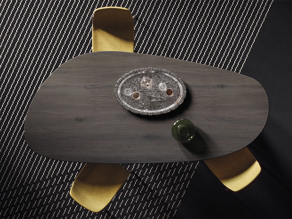 Mesa de comedor con sobre de madera maciza de silueta orgánica Stone Pillar de Devina Nais - 2