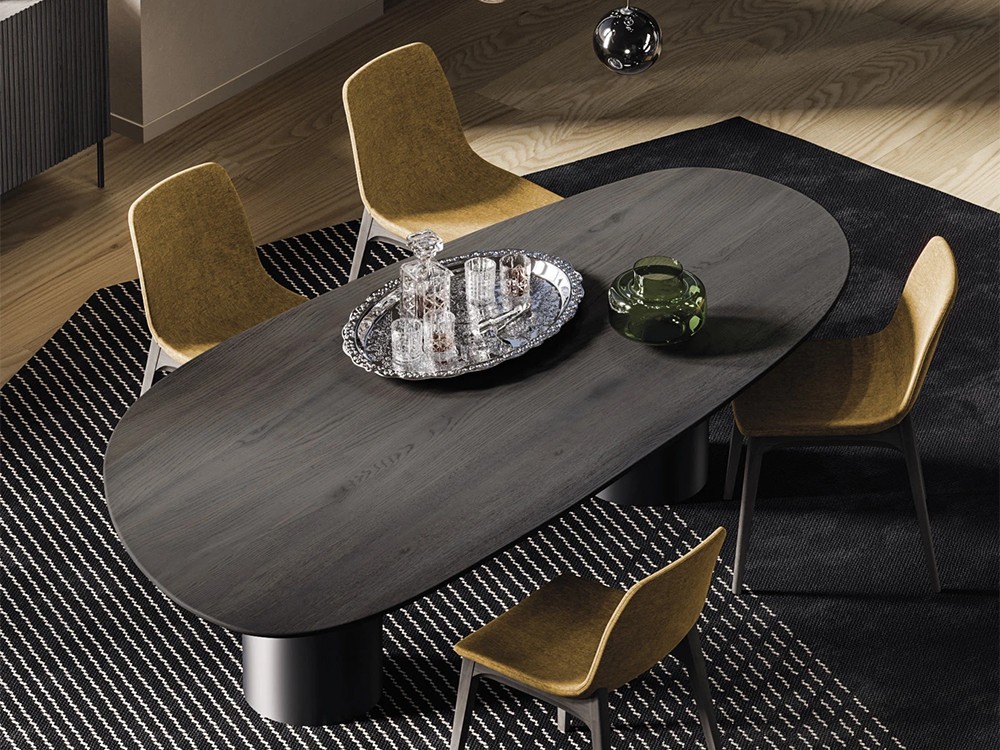 Mesa de comedor con sobre de madera maciza de silueta orgánica Stone Pillar de Devina Nais - 3