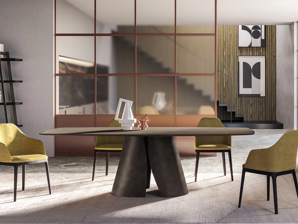 Mesa de comedor con sobre de madera maciza de roble Manhattan Barrel Shell Devina Nais - 1