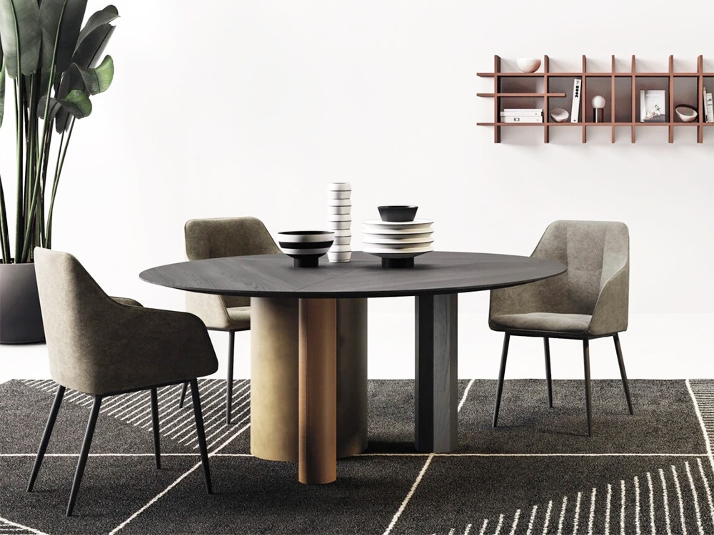 Mesa redonda fija Manhattan Slice Pillar de madera de roble Devina Nais - 1