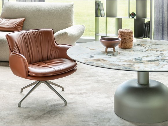 Sillón giratorio Rhonda Lounge tapizado en ecopiel de Cattelan Italia - 1