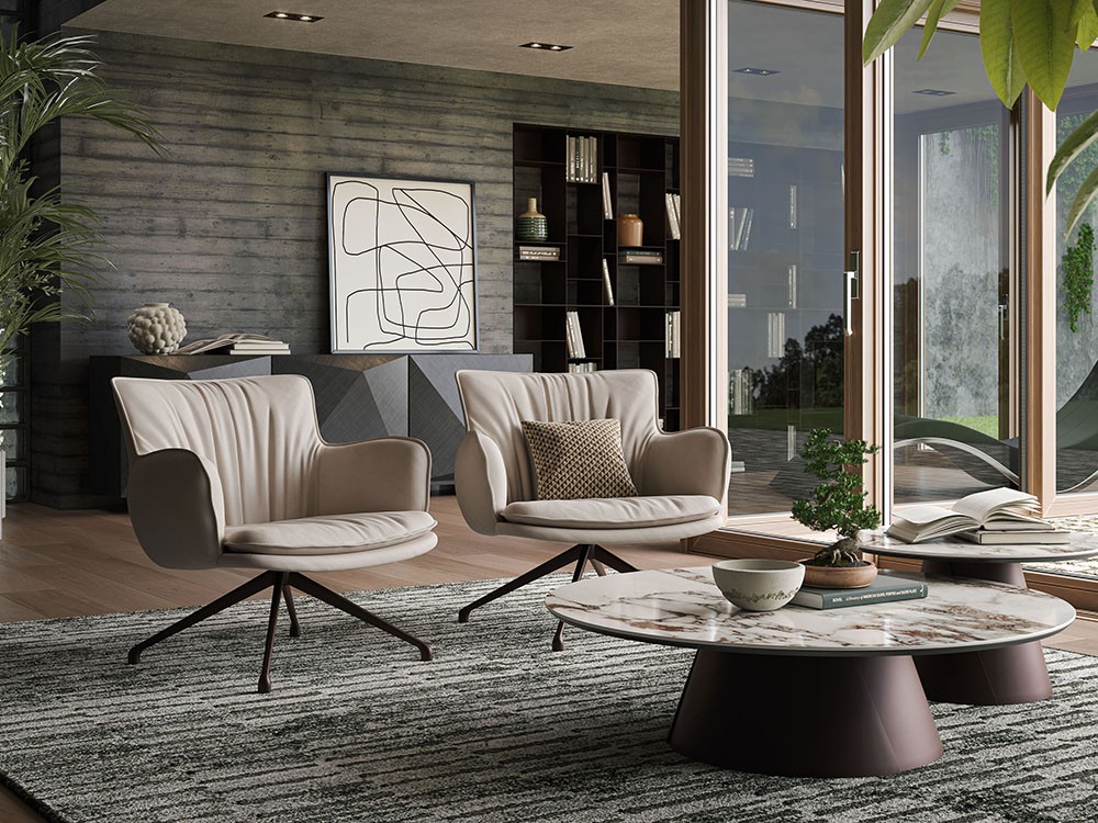 Sillón giratorio Rhonda Lounge tapizado en ecopiel de Cattelan Italia - 10