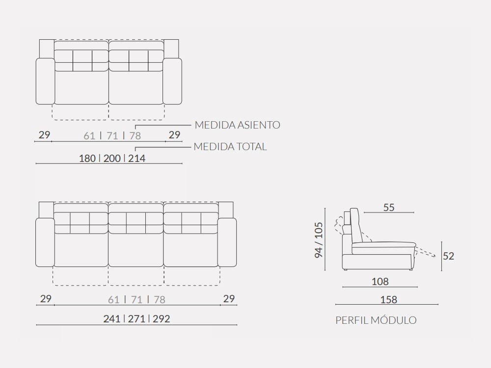 Sofá de dos o tres plazas fijo o relax Gio de Acomodel - 4