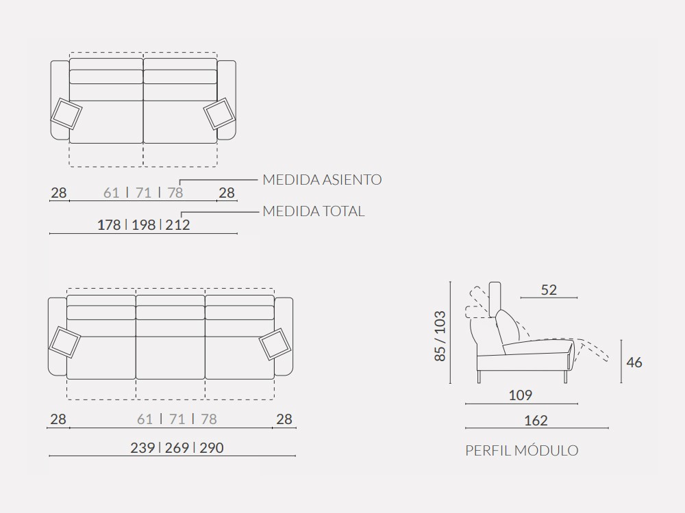 Sofá de 2 o 3 plazas Genio con sistema fijo o relax de Acomodel - 3