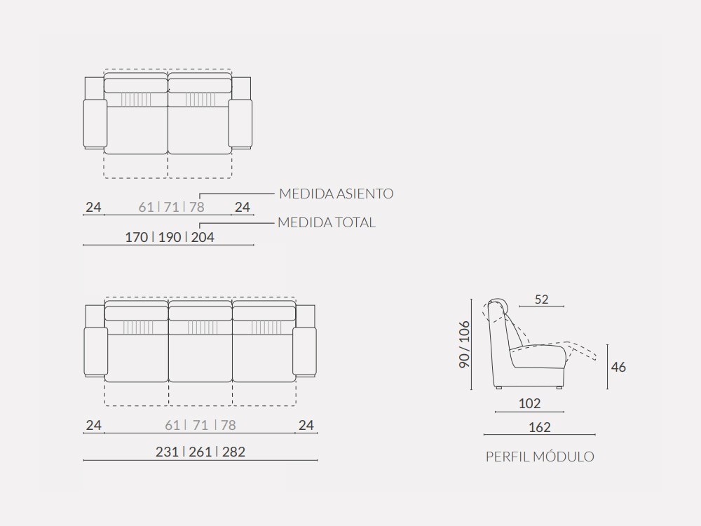 Sofá de 2 o 3 plazas con sistema fijo o relax Gladio de Acomodel - 4