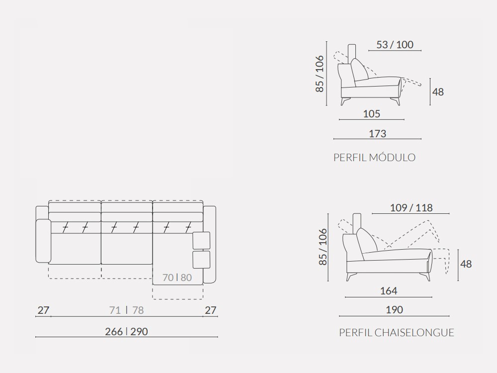 Chaiselongue Onix fija o relax de Acomodel - 7