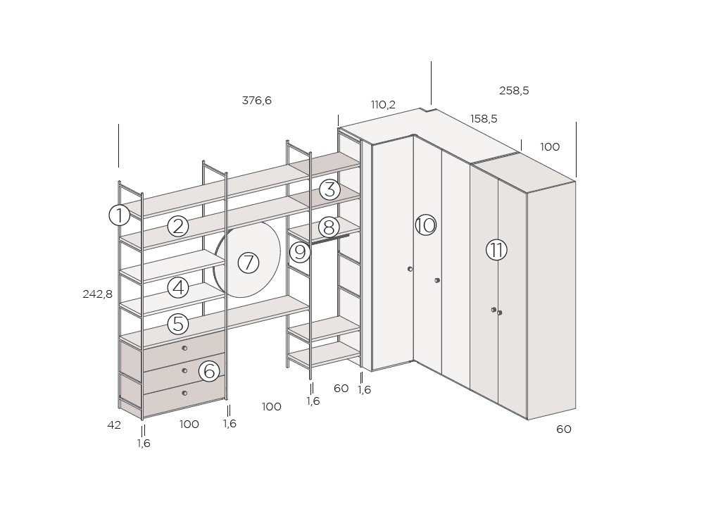 Vestidor abierto con tocador 10 de Tegar Mobel - 3