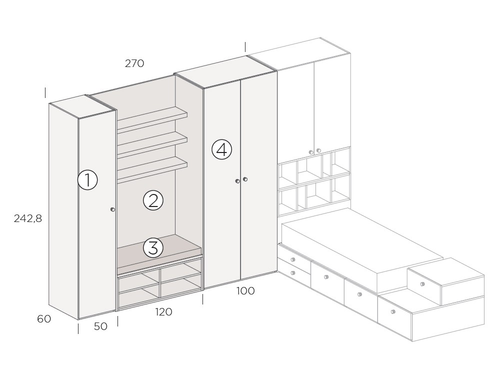 Armario juvenil con banco 14 de Tegar Mobel - 3