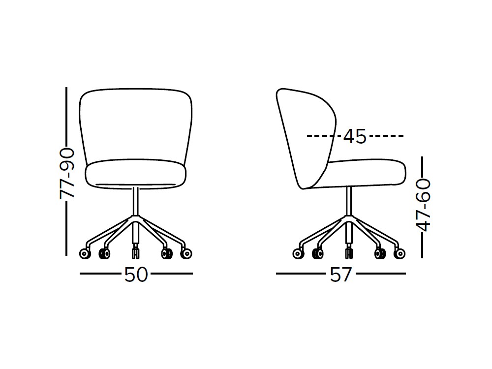 Silla de oficina Neo GR con base giratoria con ruedas de metal y asiento elevable tapizado de Doos - 3