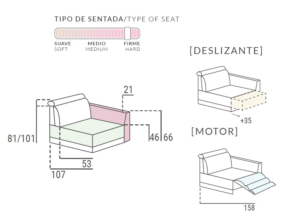 Sofá rincón relax y deslizante Dino de Pedro Ortiz - 7