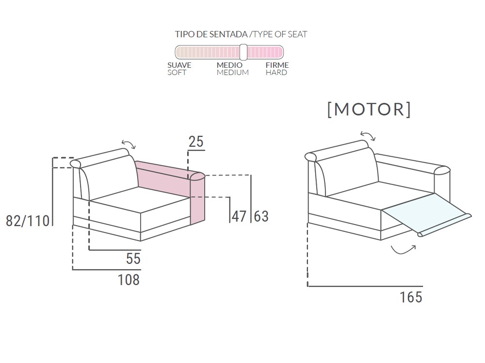 Sofá con asientos fijos o relax Trevi de Pedro Ortiz - 3
