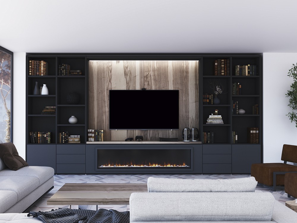 Mueble para tv con chimenea Olive Piñero y Cabrero