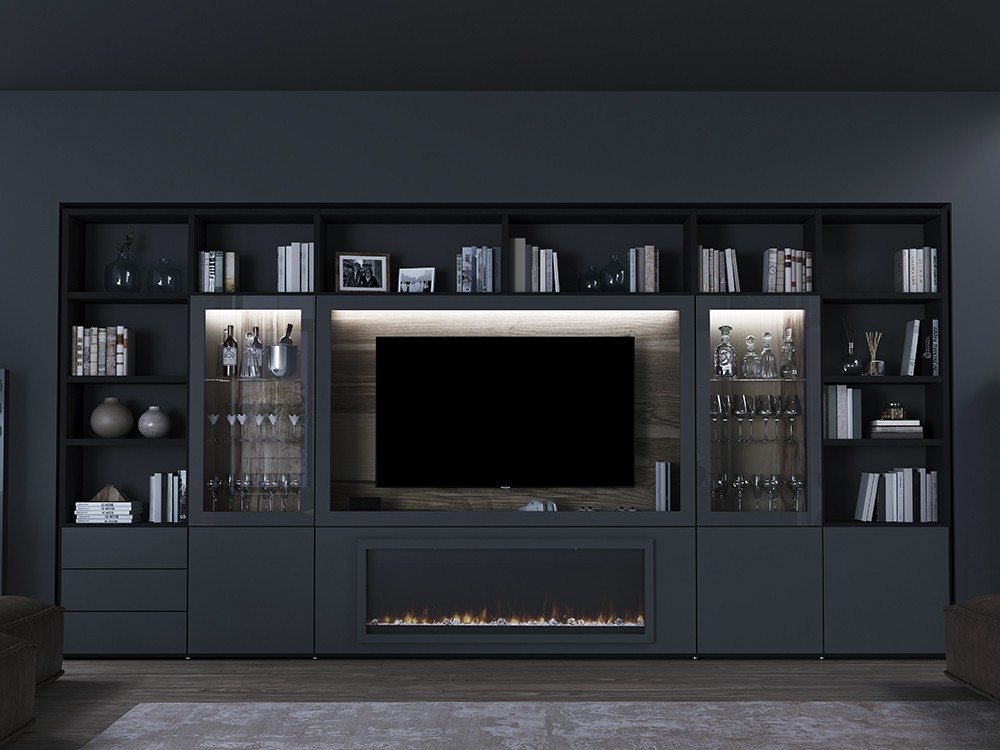 Mueble para tv con chimenea Dark 620 Piñero y Cabrero