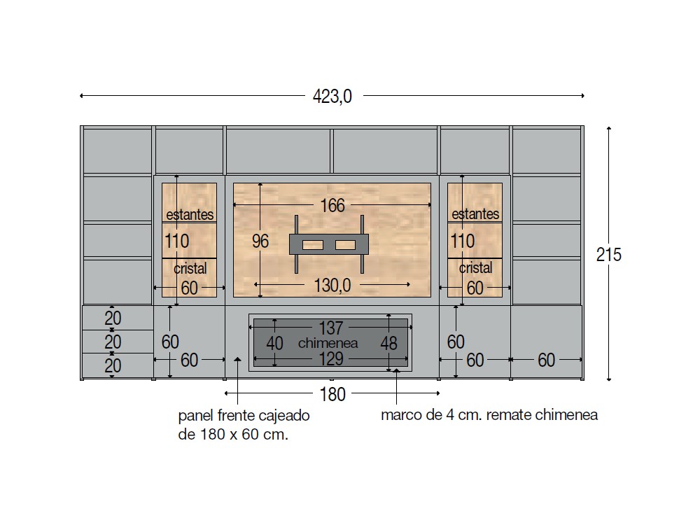 Mueble para tv con chimenea Dark 620 Piñero y Cabrero