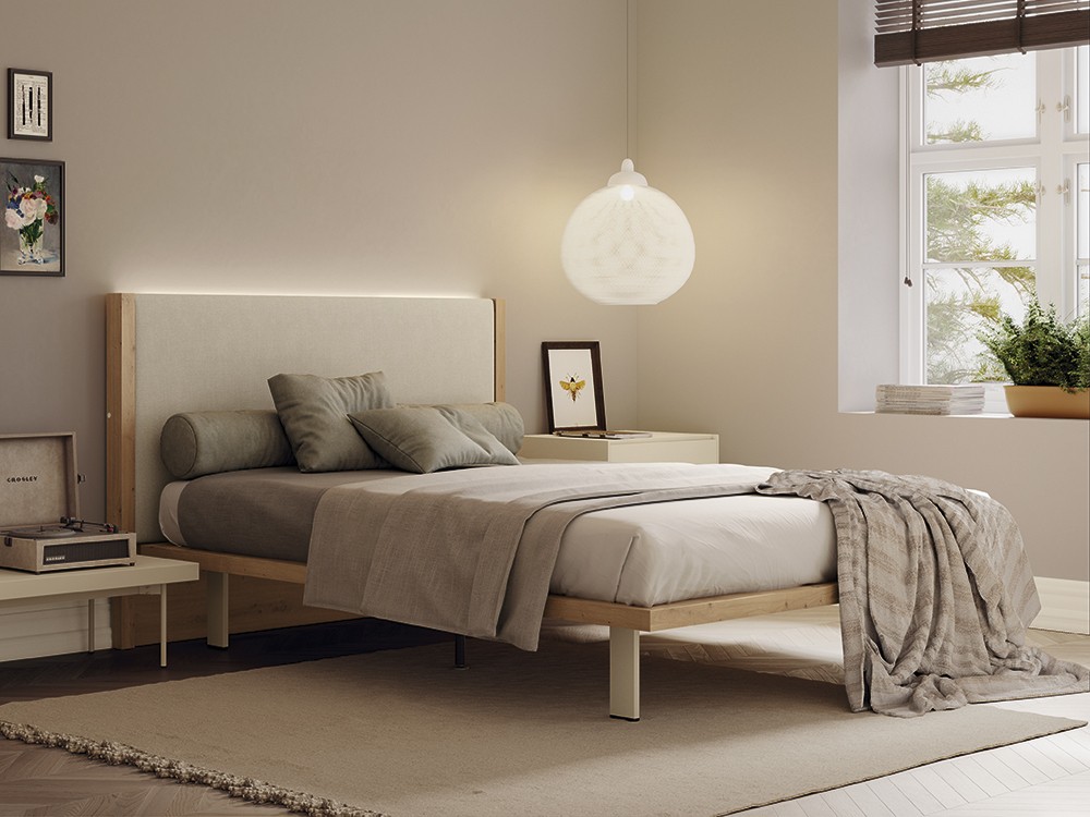 Dormitorio con cabecero Codi tapizado led y base laminada 02 de Lagrama - 2