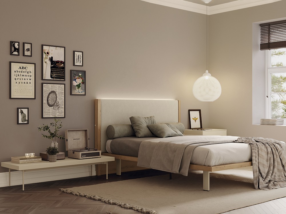 Dormitorio con cabecero Codi tapizado led y base laminada 02 de Lagrama - 1
