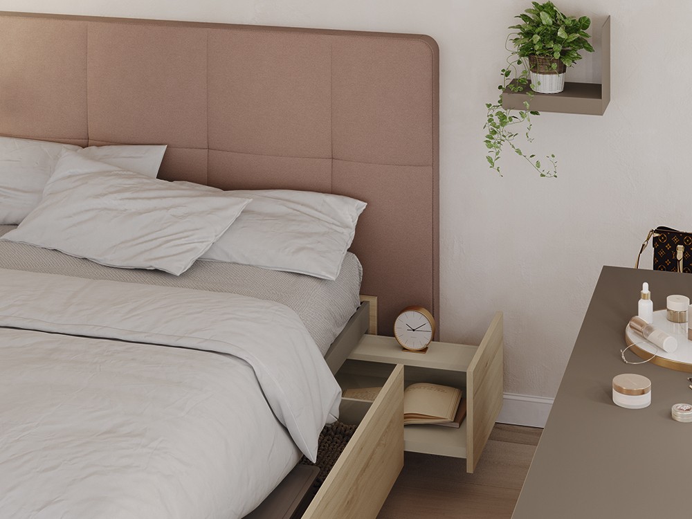 Dormitorio Buttons tapizado led 11 con cama con cajones de Lagrama - 3