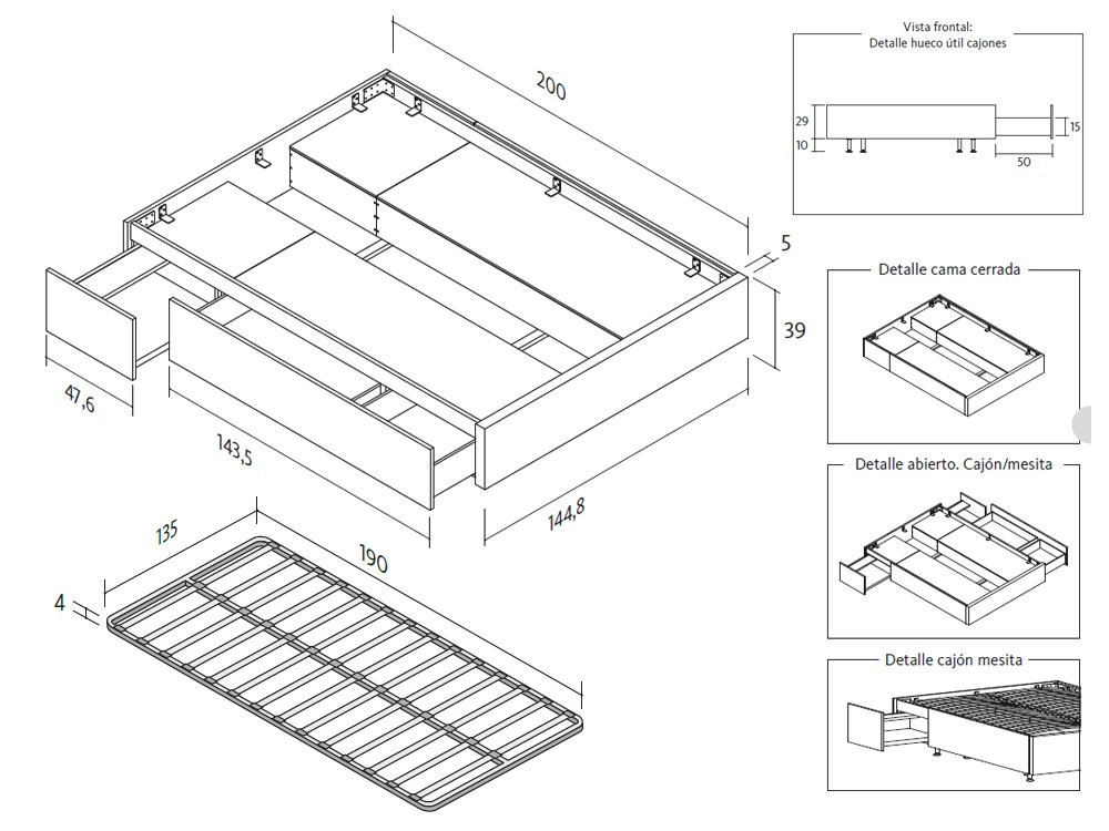 Dormitorio Buttons tapizado led 11 con cama con cajones de Lagrama - 6