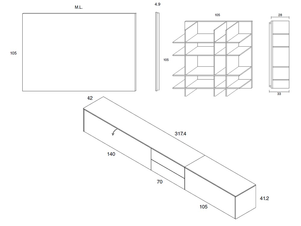 Mueble de TV modular Mondrian Med 37 de Mobenia - 3