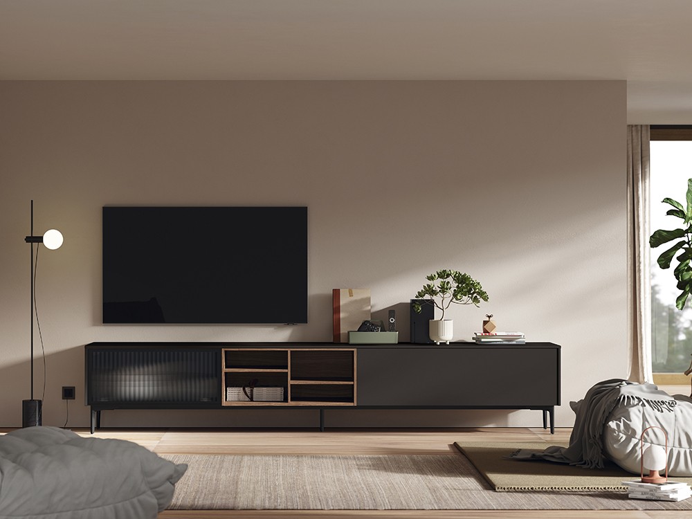 Mueble de TV Bas_04 con puerta vitrina de Mobenia - 2