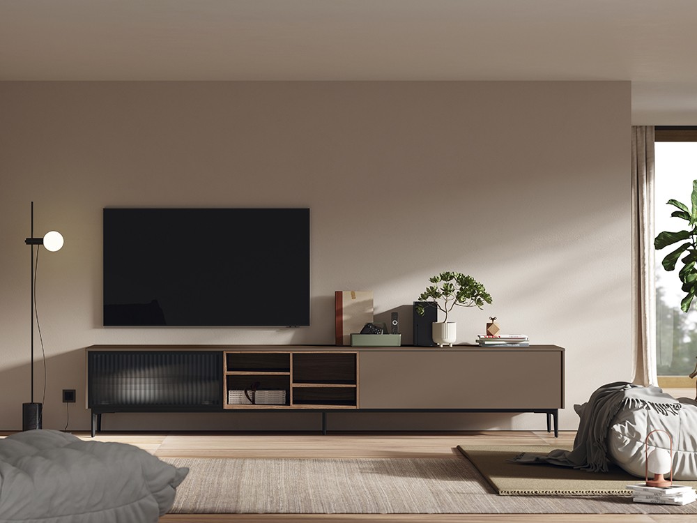 Mueble de TV Bas_04 con puerta vitrina de Mobenia - 3