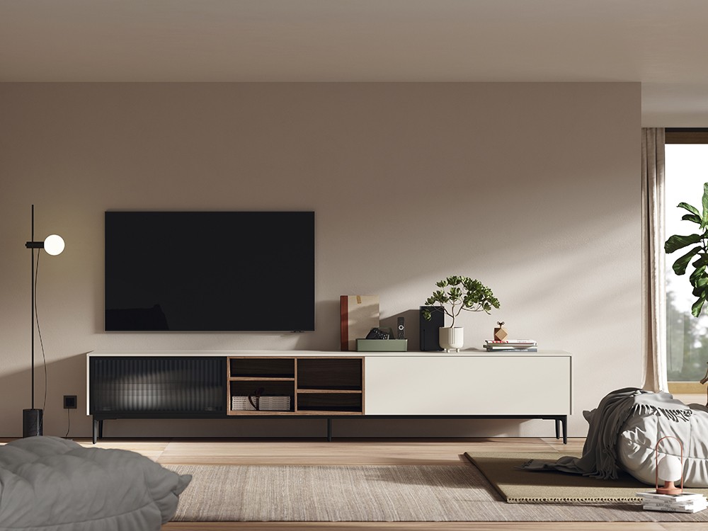 Mueble de TV Bas_04 con puerta vitrina de Mobenia - 1