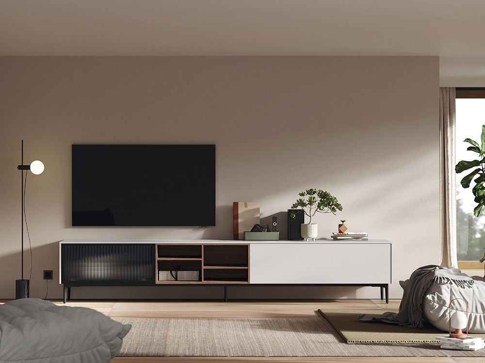 Mueble de TV Bas_04 con puerta vitrina de Mobenia - 4