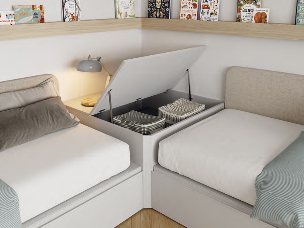 Dormitorio con dos camas Flow 04 y armario de Jotajotape - 3