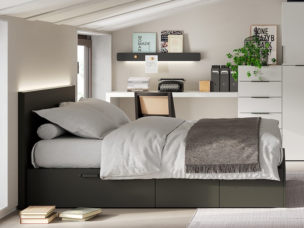 Cama con cajones y cabeza led Flow 16 de Jotajotape - 1