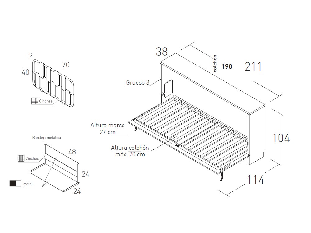 Cama abatible horizontal de 90cm Flow de Jotajotape - 8