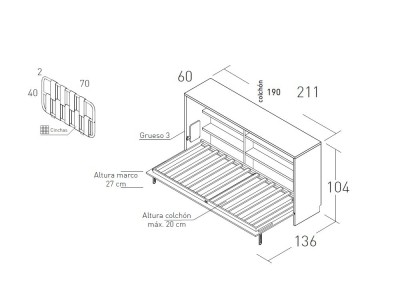 Cama abatible horizontal de 90cm fondo 60 Flow de jotajotape - 7