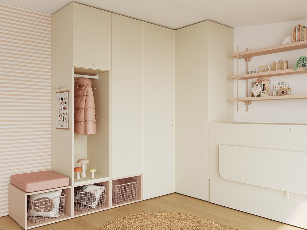 Dormitorio con cama abatible horizontal de 90cm  con escritorio Flow de jotajotape - 2