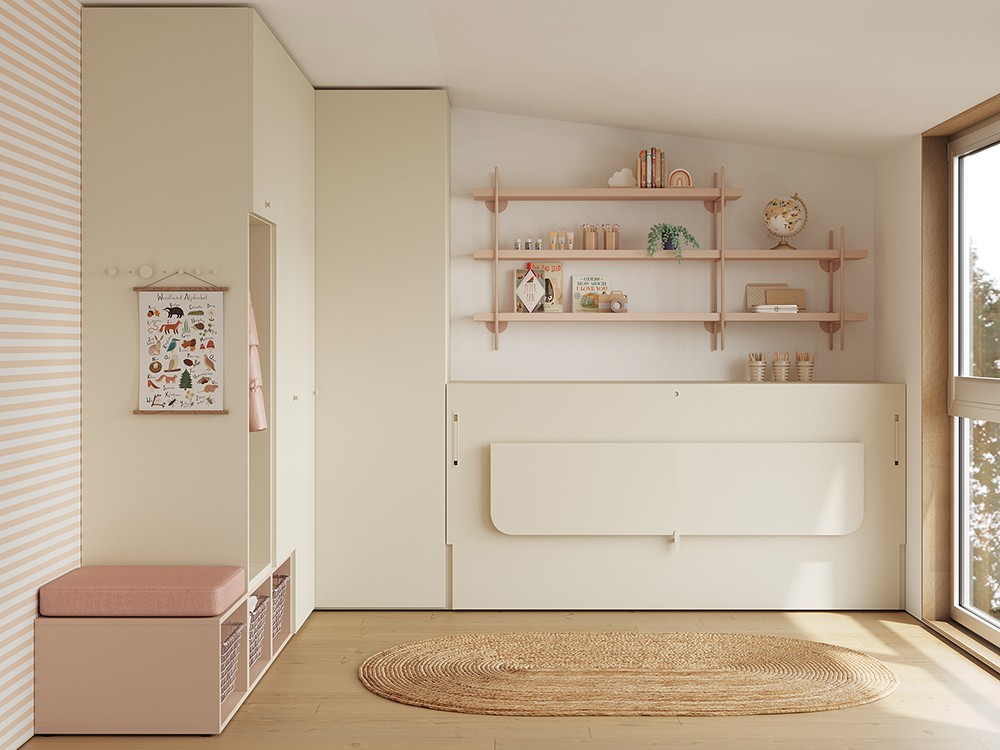 Dormitorio con cama abatible horizontal de 90cm  con escritorio Flow de jotajotape - 1