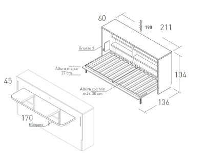 Dormitorio con cama abatible horizontal de 90cm Flow de jotajotape - 3