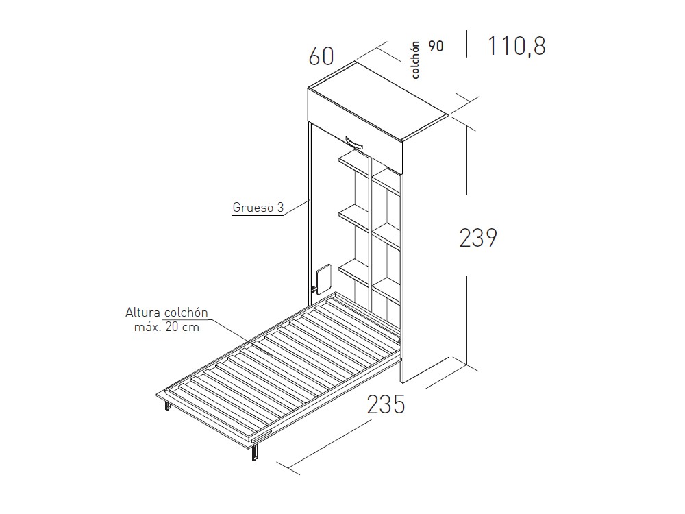 Dormitorio con cama abatible vertical 90cm Flow 24 de jotajotape - 3