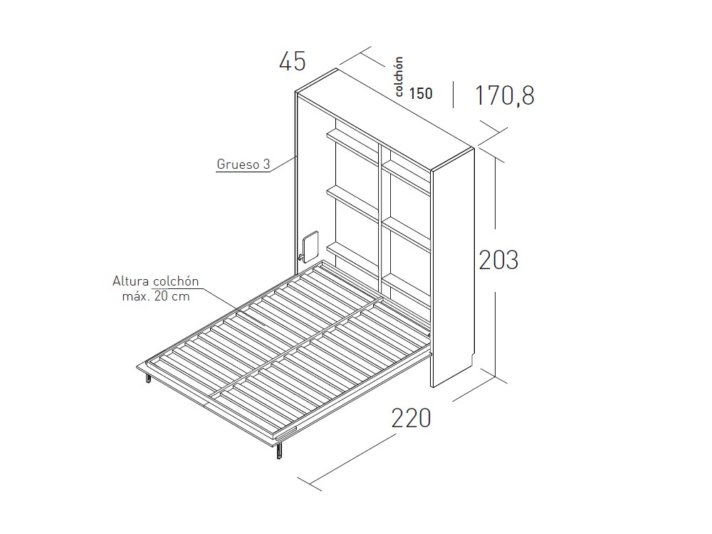 Dormitorio con cama abatible vertical 150cm Flow 24 jotajotape - 4
