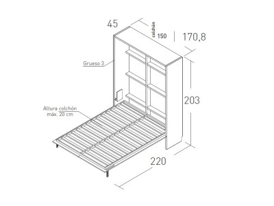 Dormitorio con cama abatible vertical 150cm Flow 24 jotajotape - 4