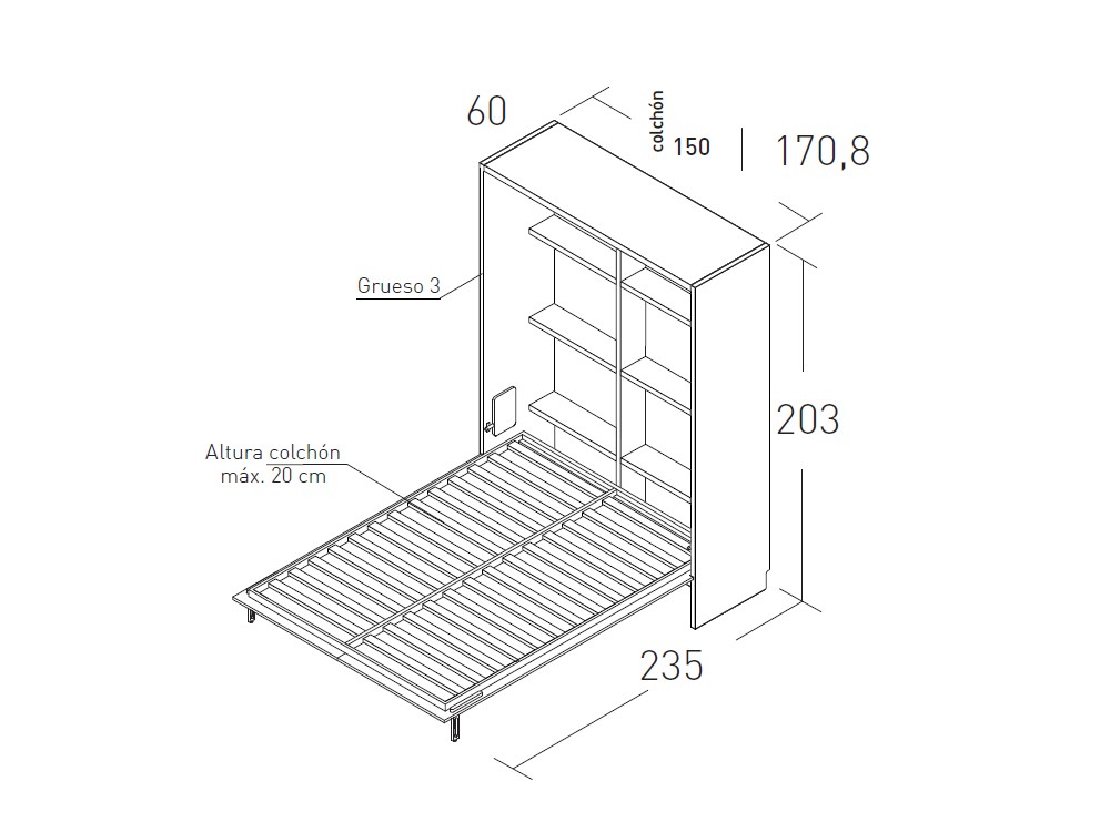 Dormitorio con cama abatible vertical 150cm Flow 26 de Jotajotape - 3