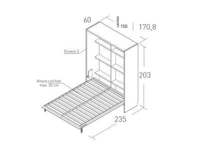 Dormitorio con cama abatible vertical 150cm Flow 27 de Jotajotape - 3