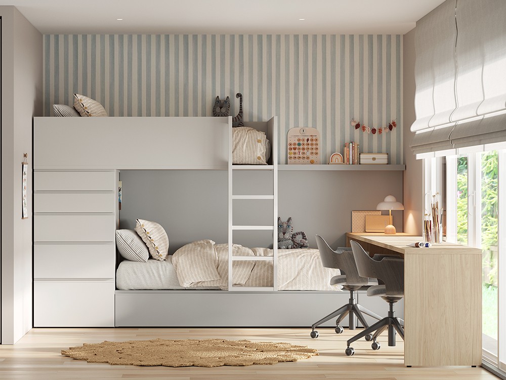 Litera tren con nido, cajones y zona de estudio Flow 43  de Jotajotape - 7