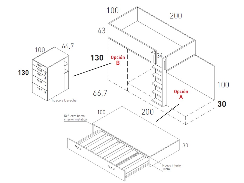 Litera tren con nido, cajones y zona de estudio Flow 43  de Jotajotape - 8