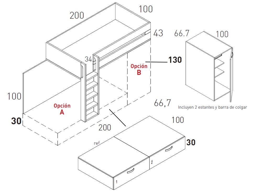 Litera tren con armario y cajones inferiores Flow 43 de Jotajotape - 9