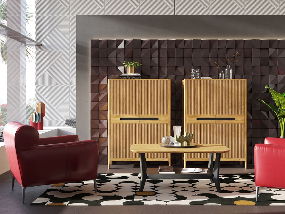 Aparador alto Tallín de madera alistonada con cuatro puertas Grupo Seys - 1