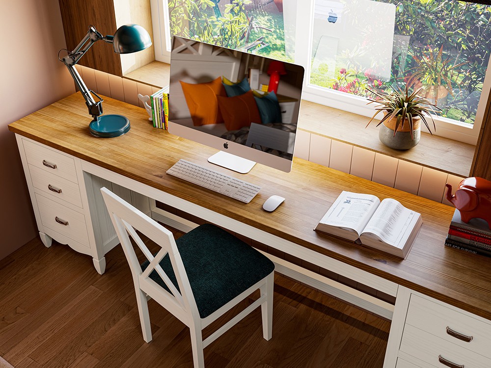Mesa de estudio con dos cajoneras Amberes de madera maciza Grupo Seys - 2