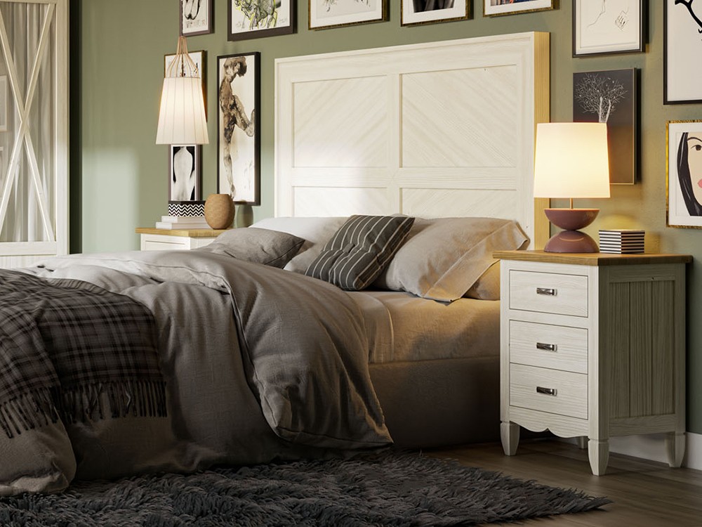 Mesita de noche Amberes de madera maciza con tres cajones de Grupo Seys - 10