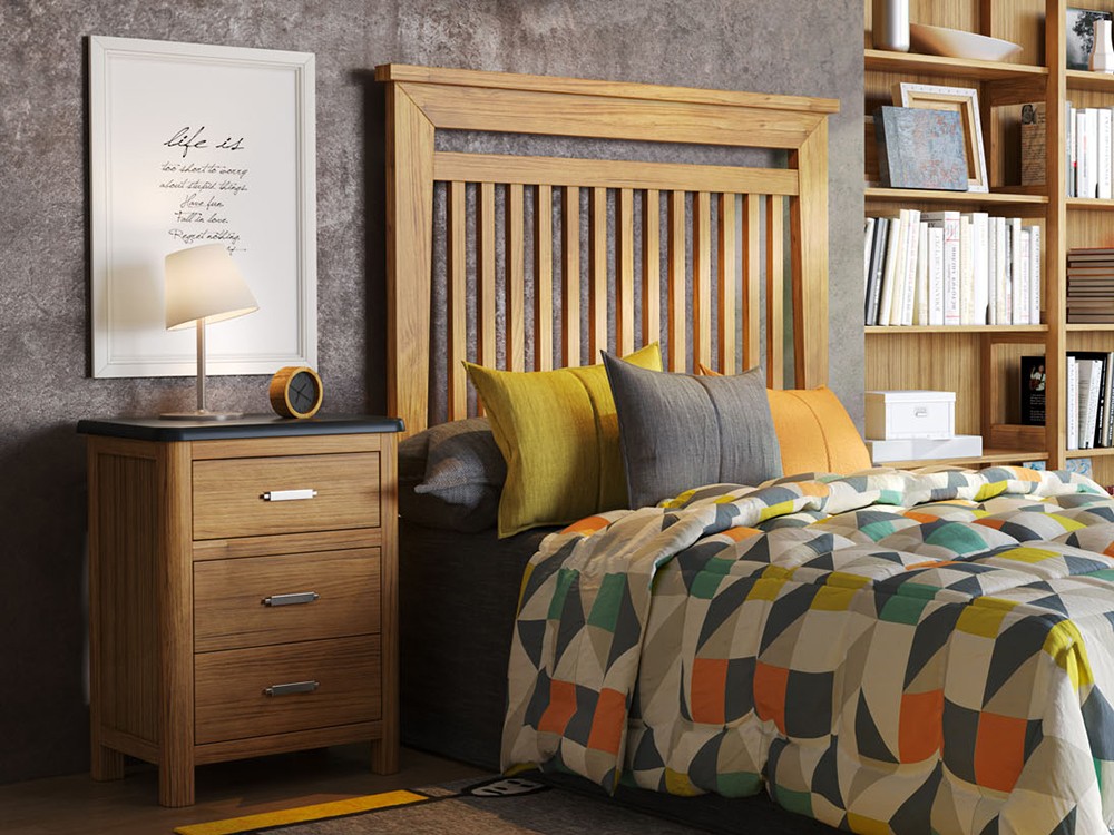 Mesita de noche Cerdeña de madera maciza con tres cajones de Grupo Seys - 10