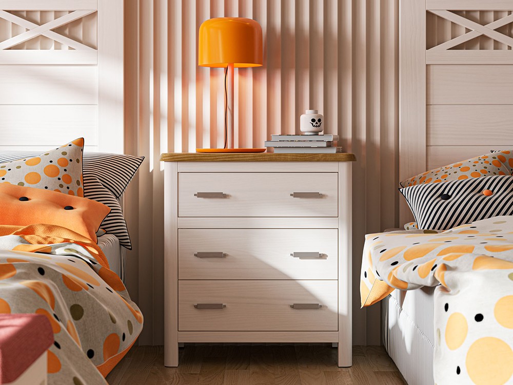 Mesita de noche Cerdeña de madera maciza con tres cajones de Grupo Seys - 1