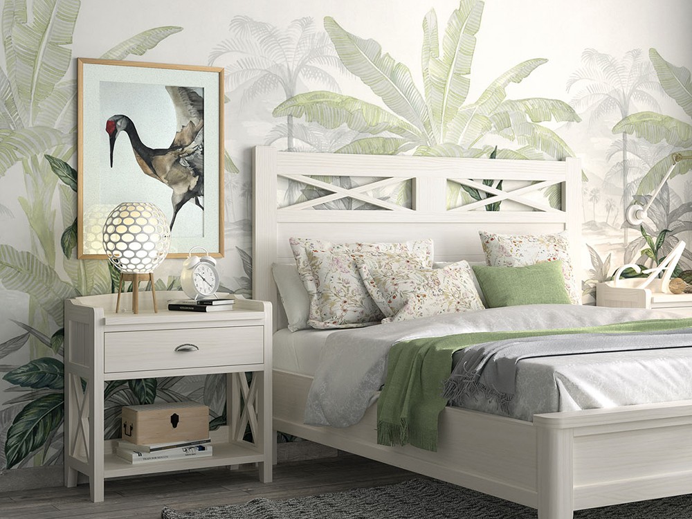 Mesita de noche con un cajón Verona de madera maciza de Grupo Seys - 1